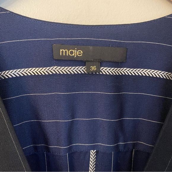 MAJE Panti V-neck Pinstriped Woven Jumpsuit In Marine Size 36 or Small - Picture 7 of 15